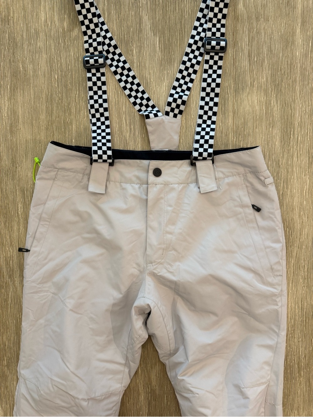 SMN Highland Snow Bib Ski Snowboard Pants White Checkered Suspenders Women Large